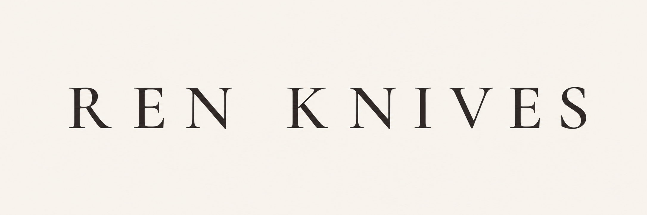REN KNIVES wordmark in warm serif typography with wide letter spacing on cream background