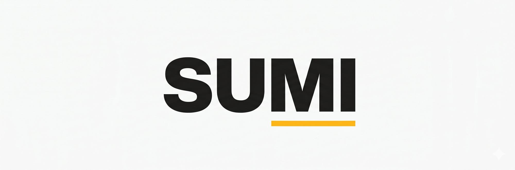The word SUMI in heavy modern sans-serif on flat paper-white with a saffron underline beneath the M and I